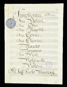 Sinfonia in Do min. a due violini, due oboe, due fagotti, due corni, due clarini, flauto, timp., 2 viole, violoncelli e violone